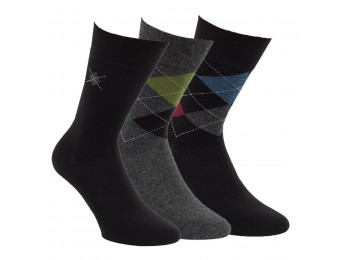 32118 - Pánske bavlnené ponožky "KARO BLACK" - 3 páry/bal.